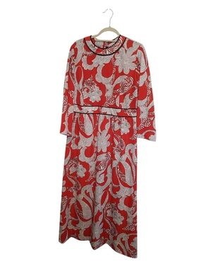 1970s Berkshire B Tween US Label Vintage Red White Pattern Maxi Dress Retro